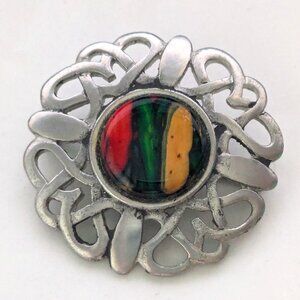 Vintage Scottish Heathergem Celtic Swirl Silver Tone Brooch Pin